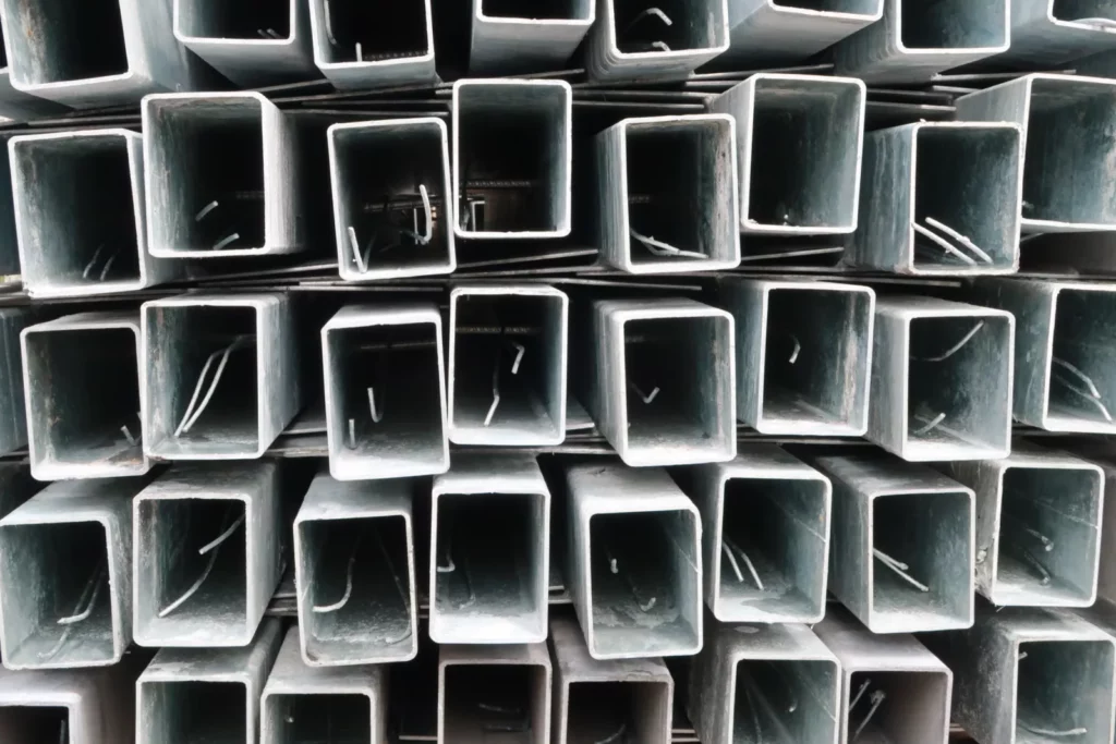 Galvanized square sleeve embeds with anchor hooks stacked in rows